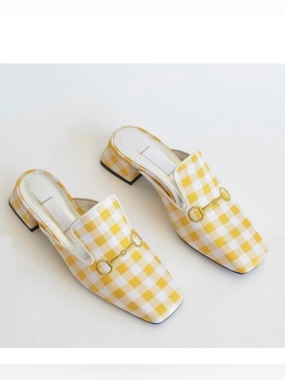 Suzanna Rae Vichy Mule Yellow Gingham Vamp Shoes 42 12